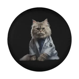 cat dressed as doctor with stethoscope spare tire cover design only