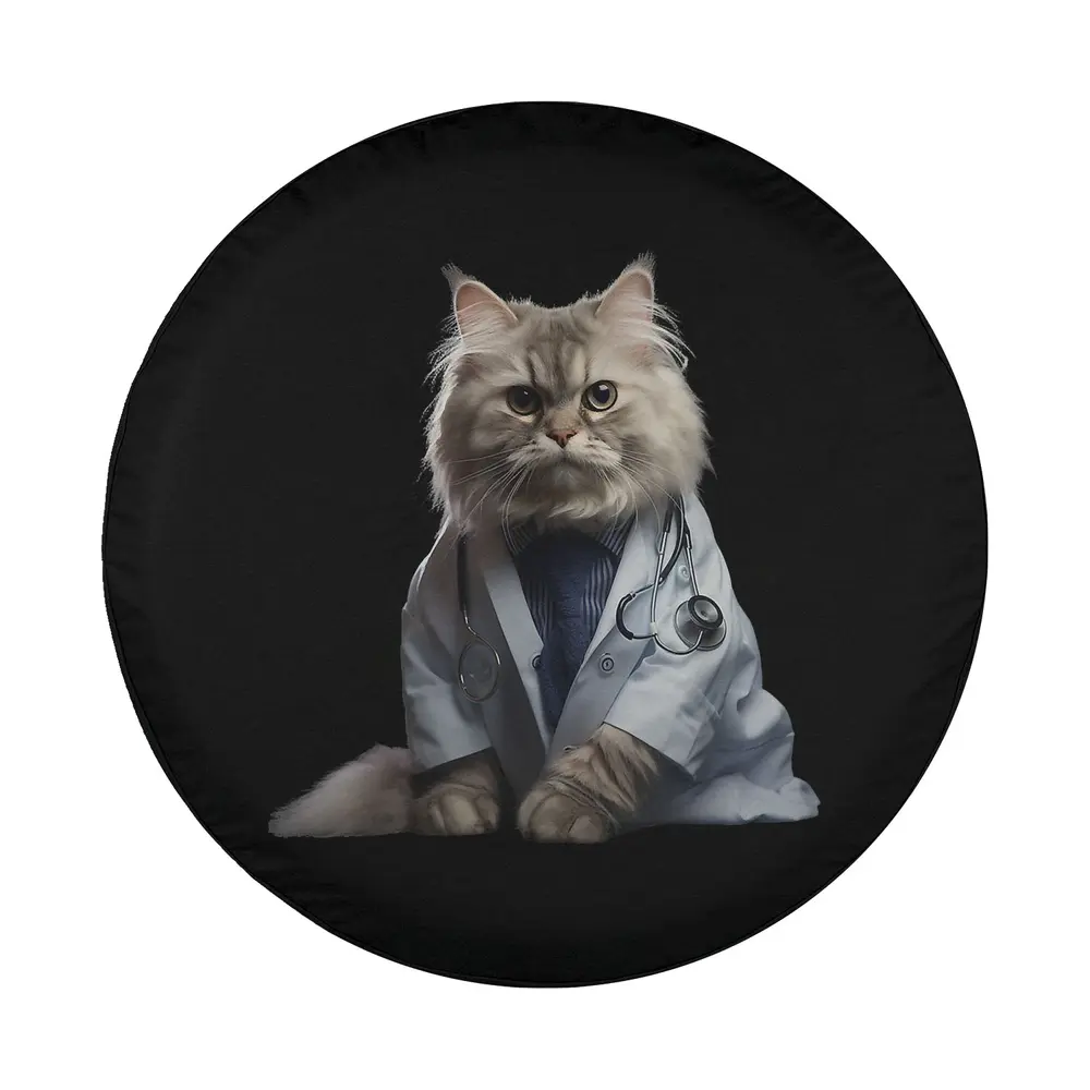 cat dressed as doctor with stethoscope spare tire cover design only