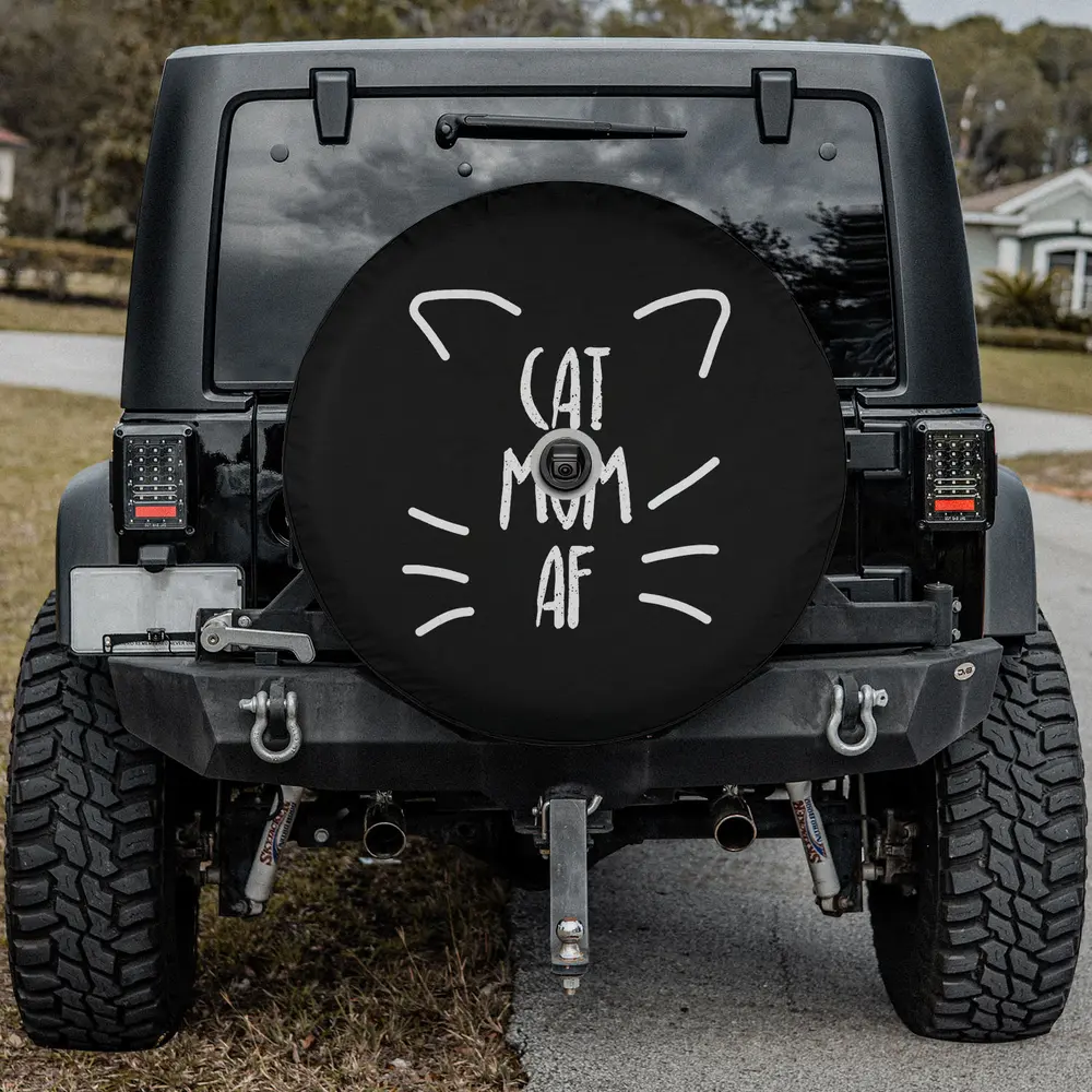 cat ears whiskers cat mom meme spare tire cover with camera hole for Jeep SUV RV