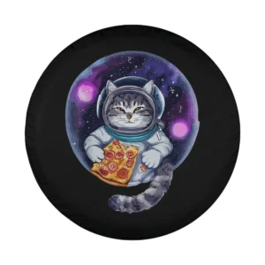 cat eating pizza astronaut universe design for spare tire cover