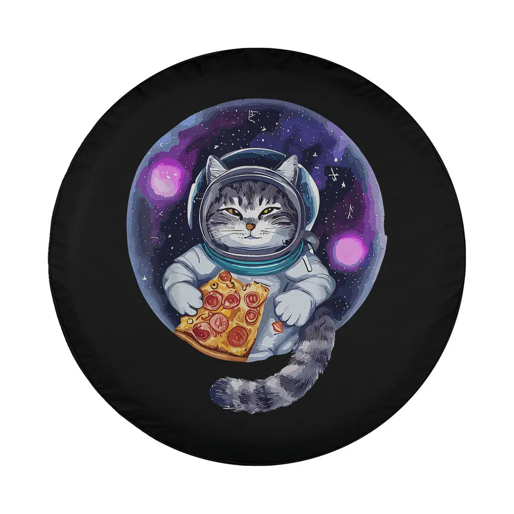cat eating pizza astronaut universe design for spare tire cover