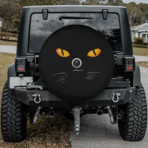 halloween costume spooky cat eyes graphic spare tire cover with backup camera hole for SUV