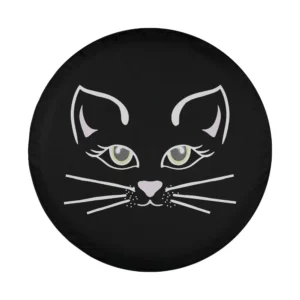 Minimalist cat face with pink nose and green eyes Halloween tire cover design art