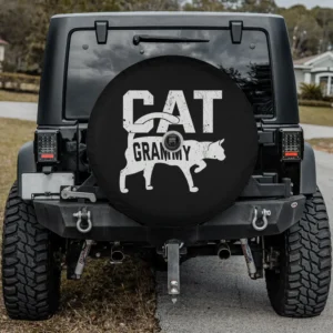 cat grammy silhouette distressed text spare tire cover with backup camera hole