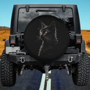 cat illustration silhouette realistic sketch spare tire cover on Jeep