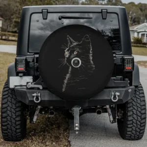 cat illustration silhouette realistic sketch spare tire cover with camera hole
