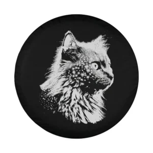 artistic black white cat portrait animal motif tire cover design