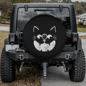 distressed cat pumpkin face jack o lantern spare tire cover with backup camera hole