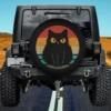 black cat retro sunset vintage distressed spare tire cover no camera hole