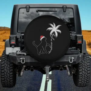 Cat in Santa hat with palm tree Christmas in July spare tire cover for Jeep