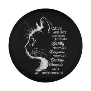 White cat silhouette and inspirational quote sanity design for spare tire cover
