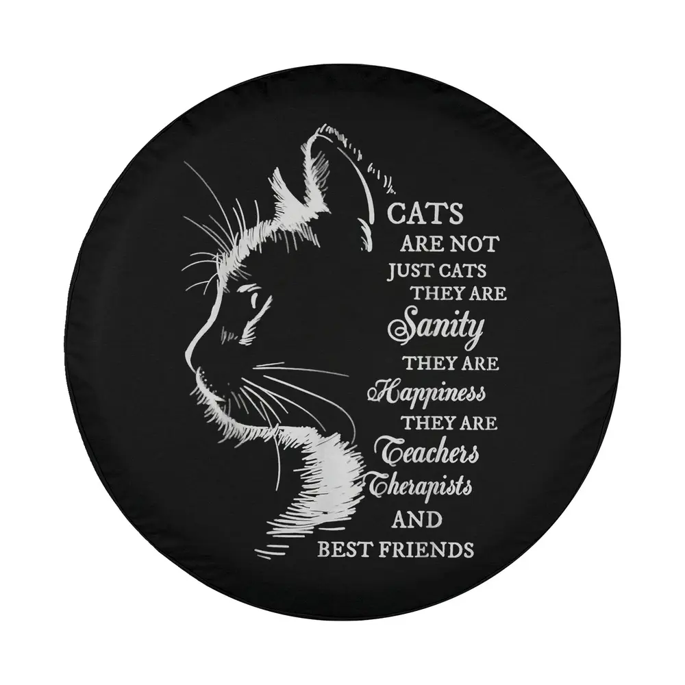 White cat silhouette and inspirational quote sanity design for spare tire cover