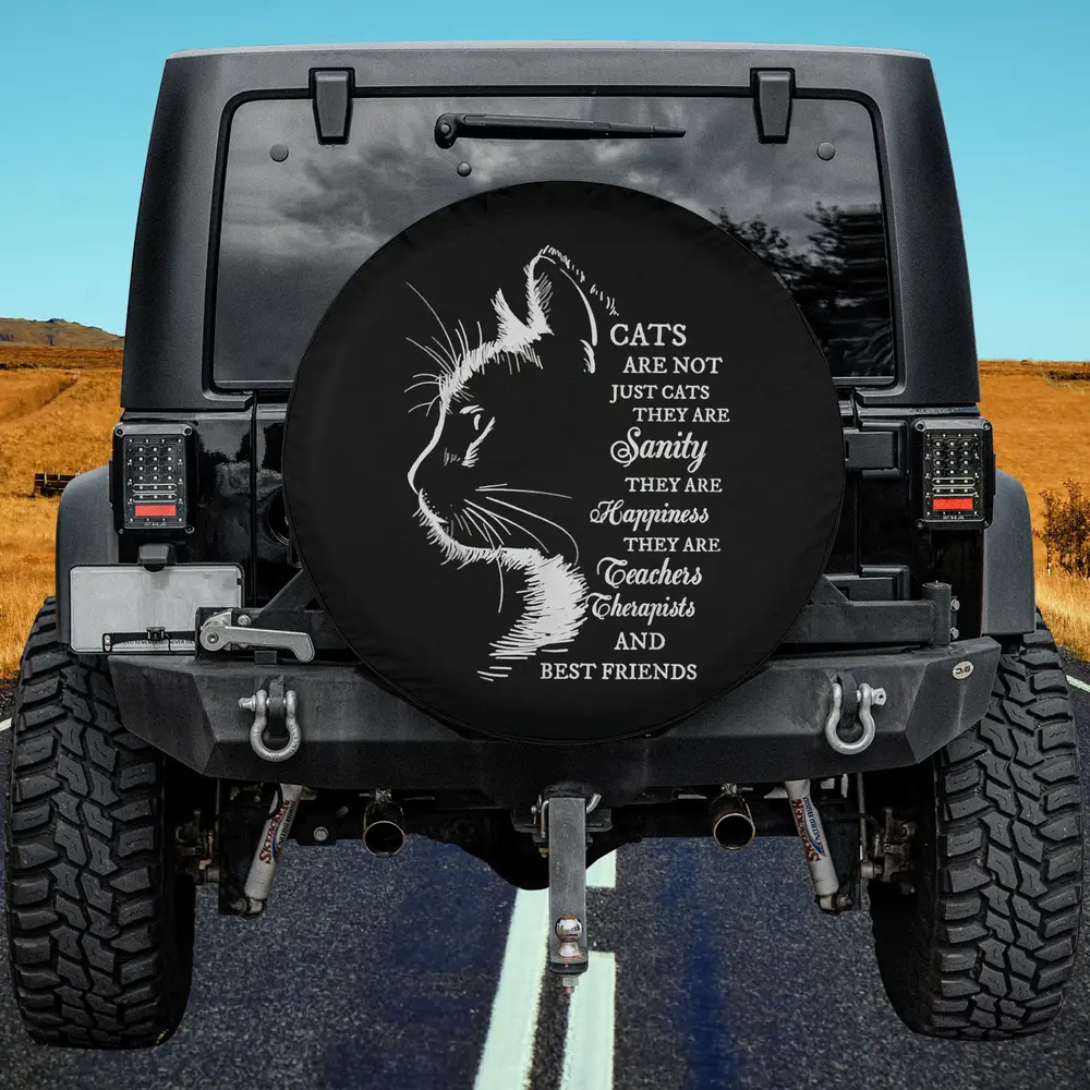 Cat silhouette inspirational quote sanity spare tire cover with no camera hole on Jeep