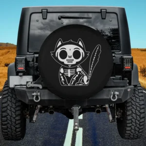 cat skeleton kitten skull halloween spare tire cover with no camera hole for Jeep SUV RV