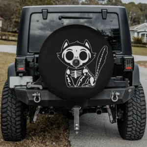 cat skeleton kitten skull halloween spare tire cover with backup camera hole for Jeep SUV RV
