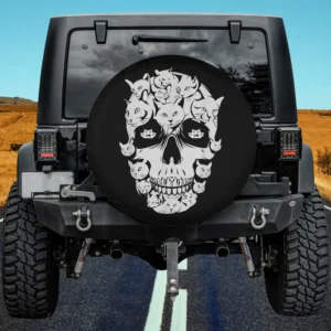 cat skull black cats halloween spare tire cover without camera hole for Jeep