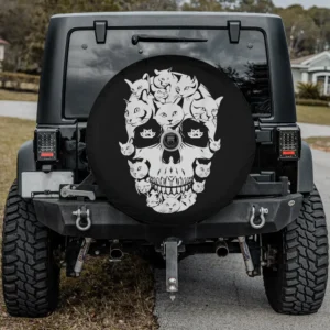 cat skull black cats halloween spare tire cover with backup camera hole for SUV