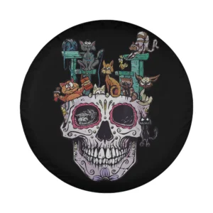 cartoon cats skull kitty skeleton halloween design for spare tire cover
