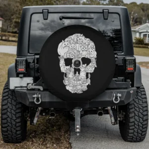 cat faces skull goth halloween spare tire cover with backup camera hole option