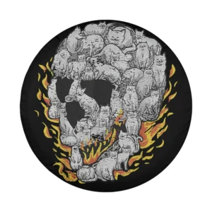 Cat skull flames illustration Halloween spare tire cover design only
