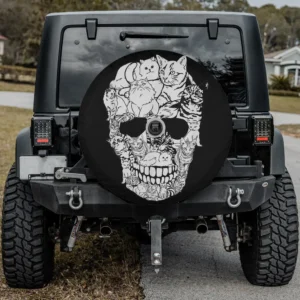 cat skull kitty skeleton halloween costume skull cat spare tire cover with backup camera hole option