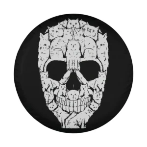 Vintage cat skull skeleton Halloween design for spare tire cover closeup