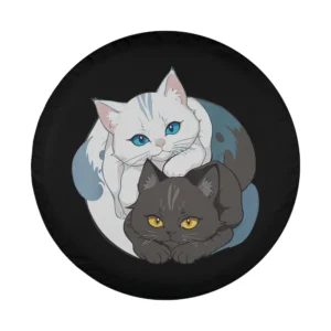 Yin yang design with blue eyed white cat and yellow eyed gray cat for spare tire cover