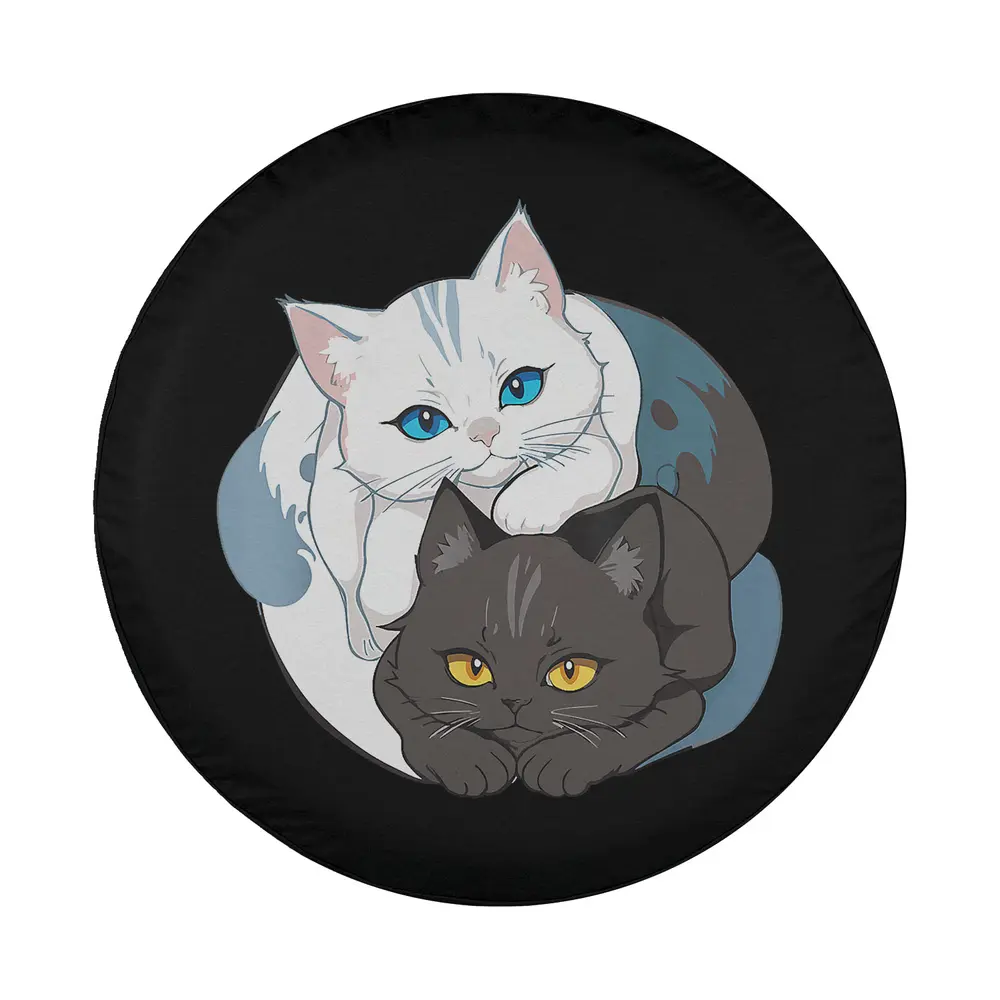 Yin yang design with blue eyed white cat and yellow eyed gray cat for spare tire cover