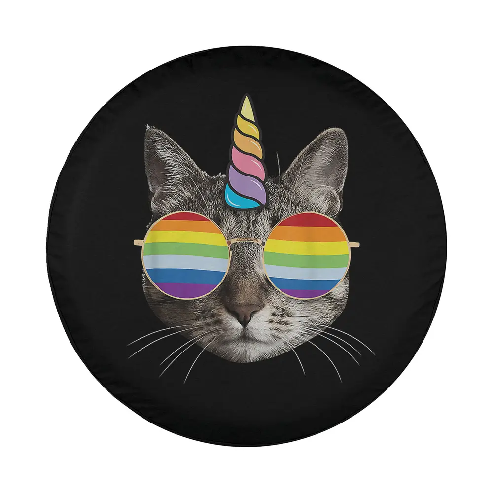 caticorn rainbow glasses cat spare tire cover design unicorn horn rainbow sunglasses