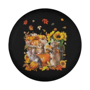 Cats pumpkins sunflowers autumn thanksgiving design for spare tire cover