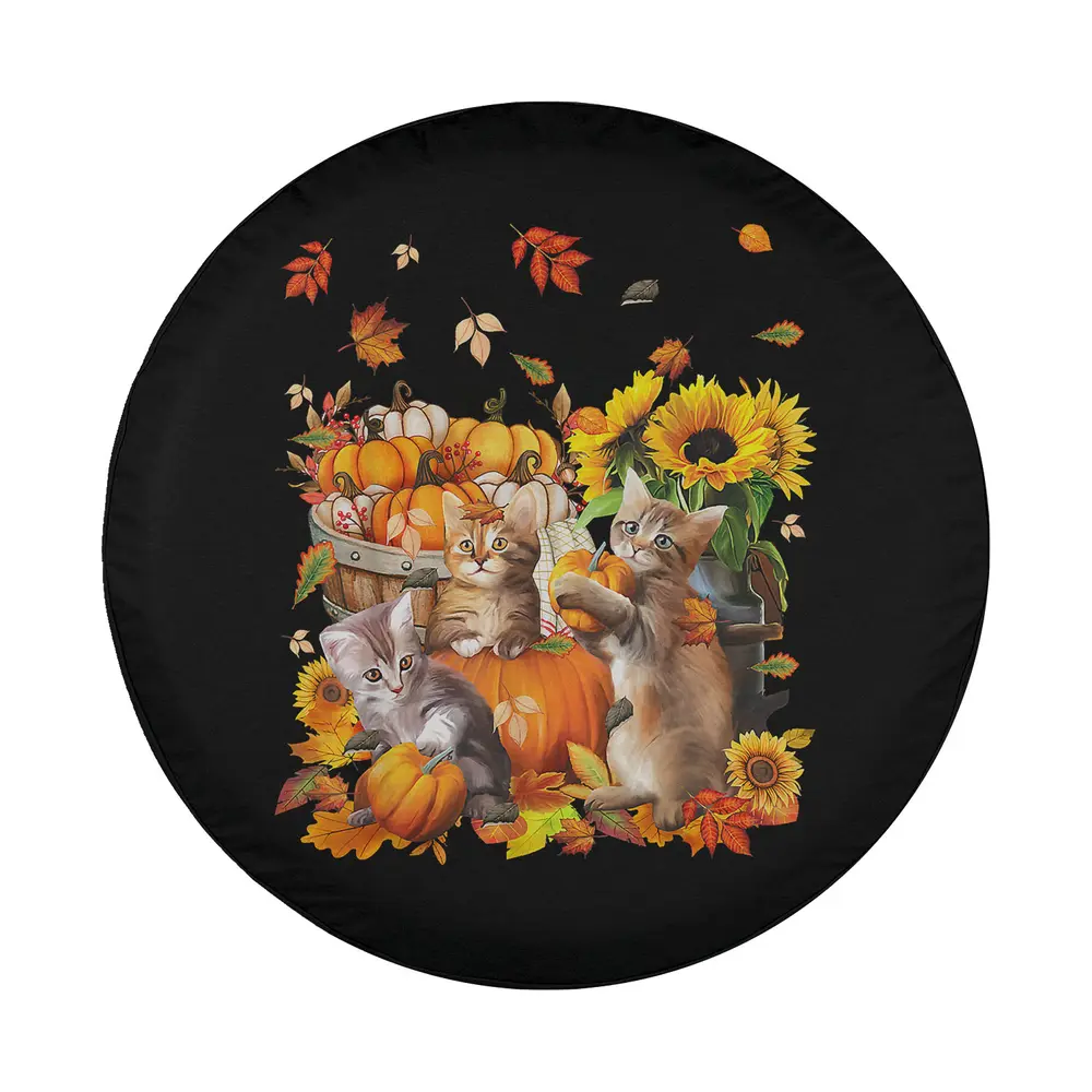 Cats pumpkins sunflowers autumn thanksgiving design for spare tire cover