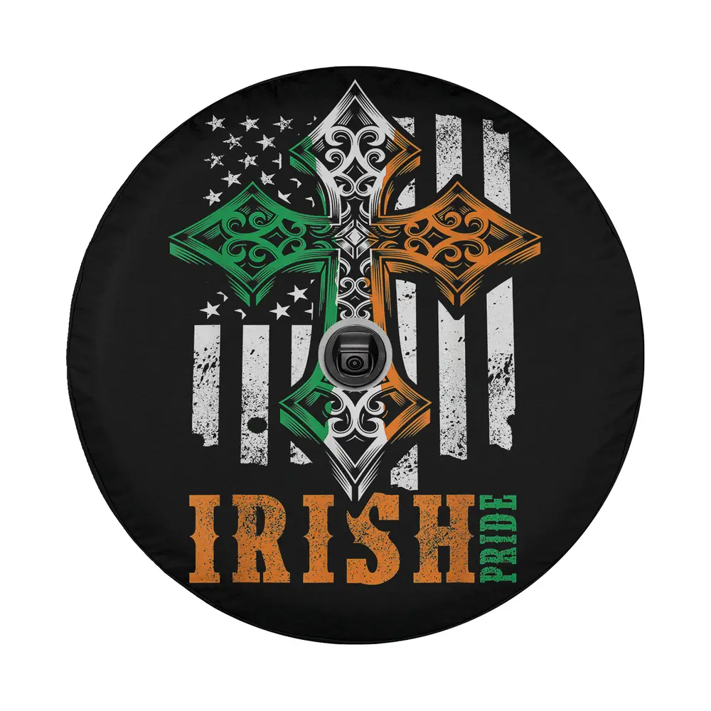 Celtic cross distressed flag Irish pride design for St. Patrick's Day tire cover