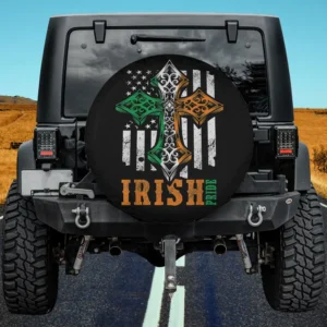 Celtic cross distressed flag Irish pride spare tire cover no camera hole for Jeep