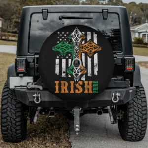 Celtic cross distressed flag Irish pride spare tire cover with camera hole for SUV