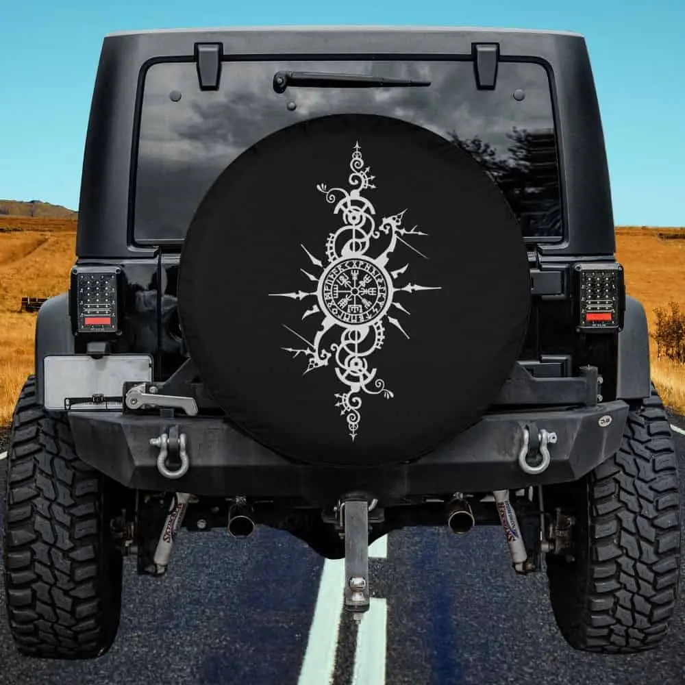 Celtic knotwork Vegvisir rune Nordic symbol spare tire cover no camera hole for Jeep Cherokee