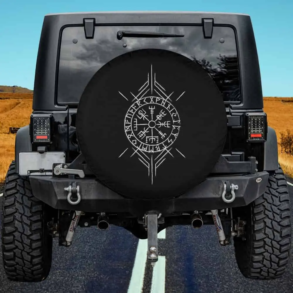 Celtic Norse Vegvisir stave runic circle spare tire cover with no camera hole for Jeep Cherokee