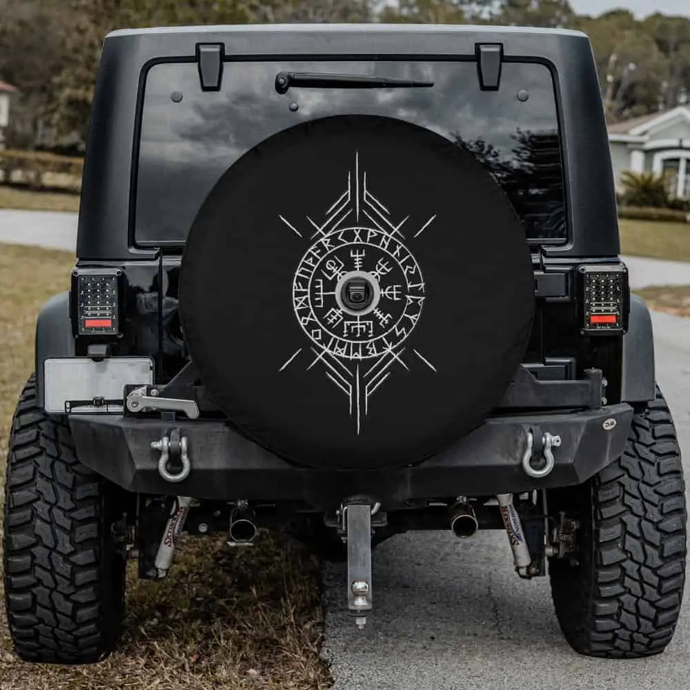 Celtic Norse Vegvisir stave runic circle spare tire cover with camera hole for Jeep Cherokee