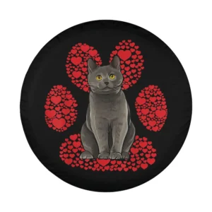 Chartreux cat red heart paw Valentines Day design for spare tire cover