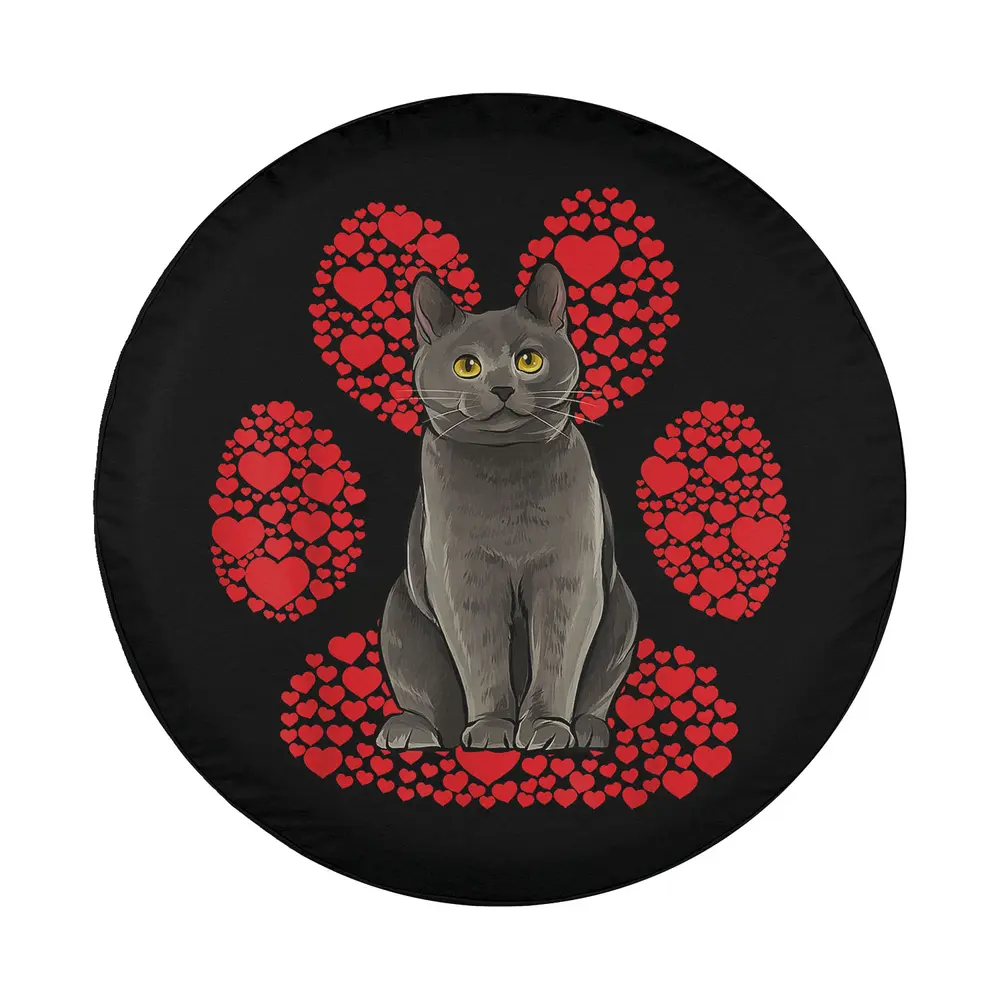 Chartreux cat red heart paw Valentines Day design for spare tire cover