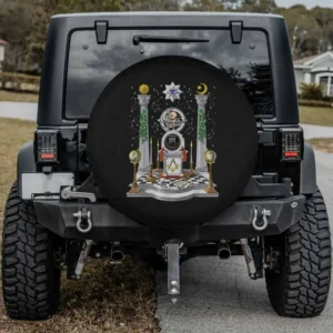 Freemason masonic compass spare tire cover with checkerboard pillars and camera hole