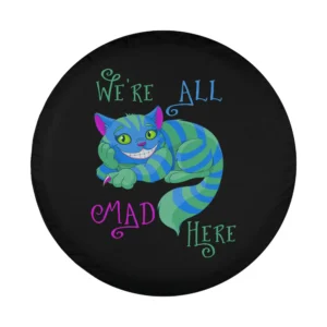 Cheshire Cat blue stripes We're All Mad Here design for spare tire cover