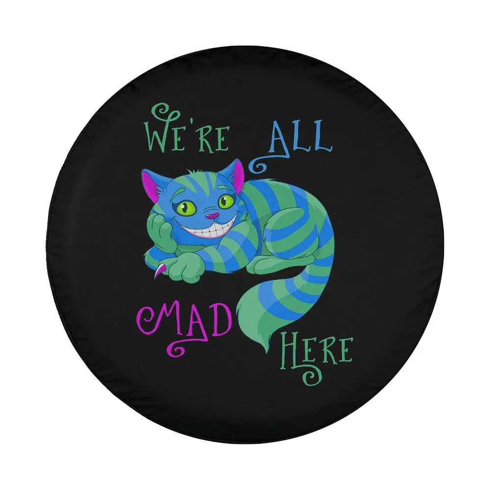 Cheshire Cat blue stripes We're All Mad Here design for spare tire cover