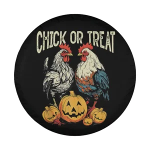 Chicken and jack-o-lantern trick or treat Halloween design for spare tire cover