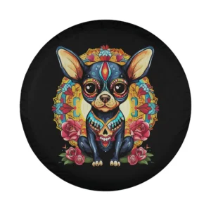 Chihuahua sugar skull roses Dia De Los Muertos dog design for spare tire cover