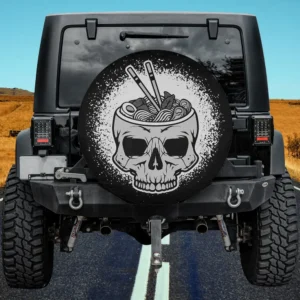 Chopsticks ramen skull bowl Halloween spare tire cover with no camera hole for Jeep