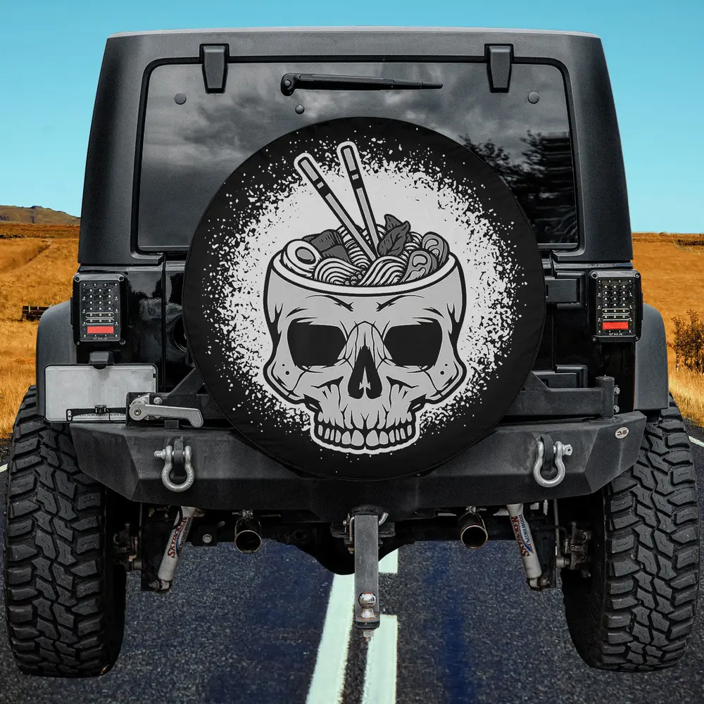 Chopsticks ramen skull bowl Halloween spare tire cover with no camera hole for Jeep