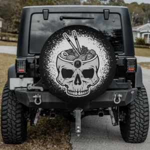 Chopsticks ramen skull bowl Halloween spare tire cover with camera hole for SUV or RV