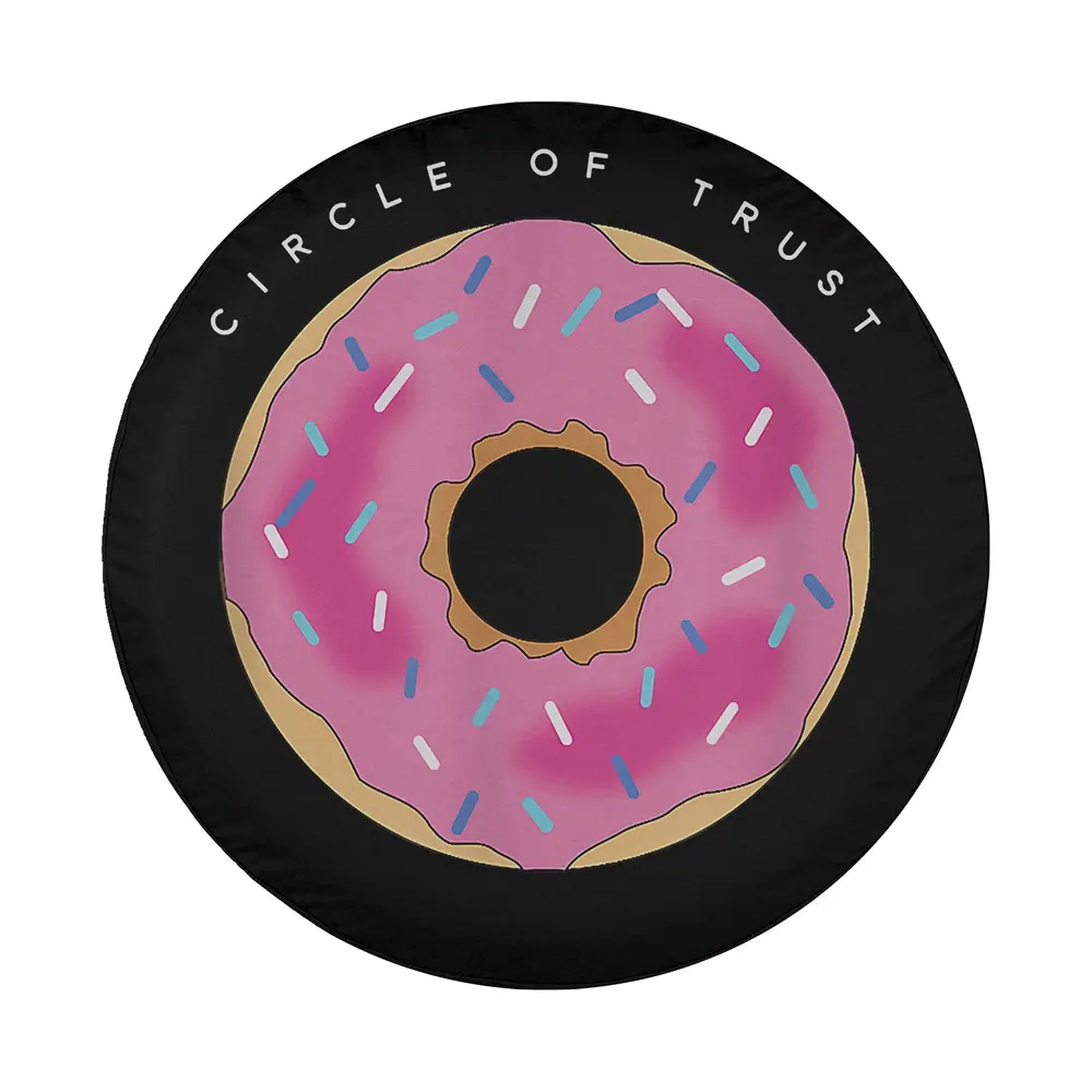Circle of Trust text pink sprinkle donut graphic spare tire cover design