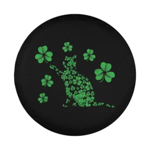 Clover cat silhouette made of shamrocks Irish St. Patrick's Day tire cover art