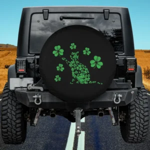 Clover cat silhouette shamrock Irish spare tire cover with no camera hole for Jeep